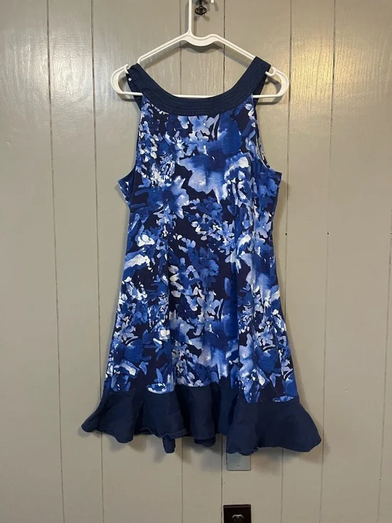 Tommy Bahama Fresco Floral Print  Sleeveless Midi Round Neck Dress Flared Hem M - Picture 4 of 6